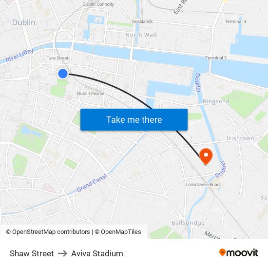 Shaw Street to Aviva Stadium map