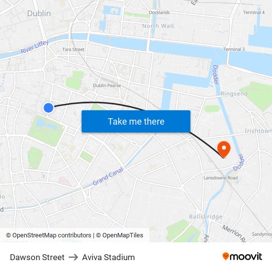 Dawson Street to Aviva Stadium map