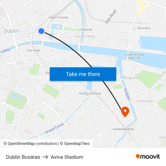 Dublin Busáras to Aviva Stadium map