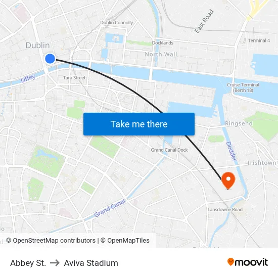 Abbey St. to Aviva Stadium map