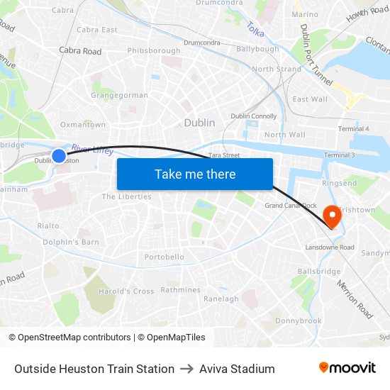 Outside Heuston Train Station to Aviva Stadium map
