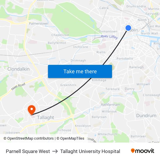 Parnell Square West to Tallaght University Hospital map