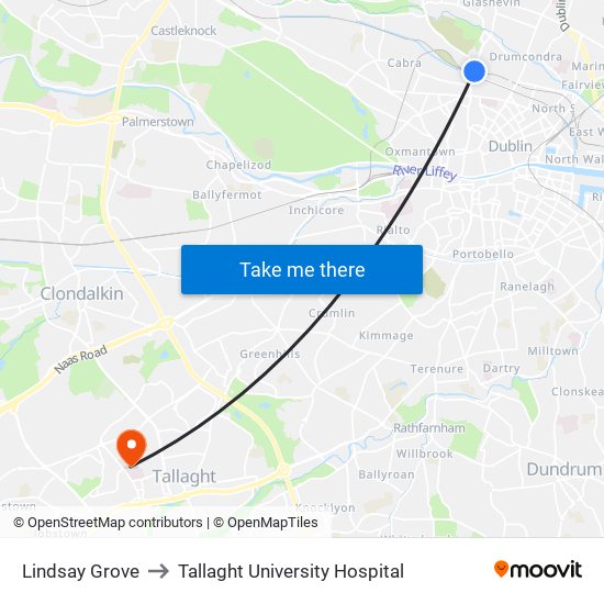 Lindsay Grove to Tallaght University Hospital map