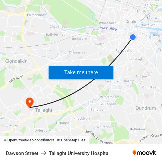 Dawson Street to Tallaght University Hospital map