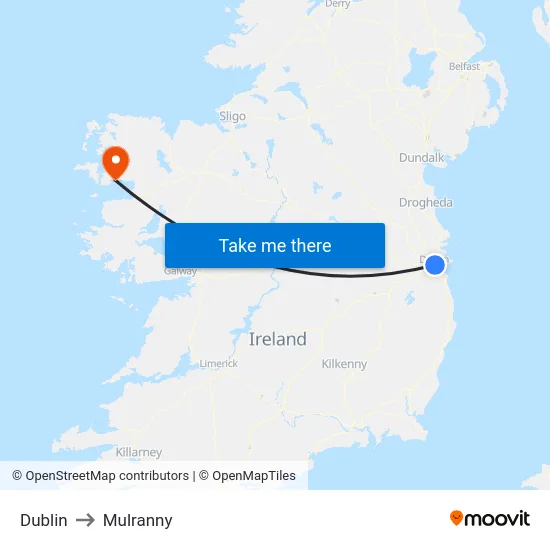 Dublin to Mulranny map