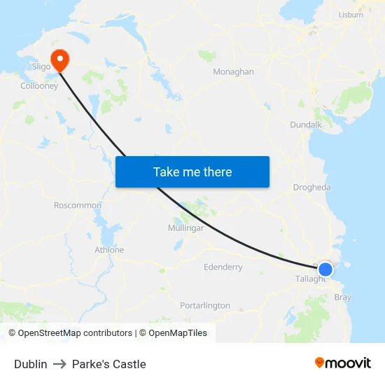 Dublin to Parke's Castle map