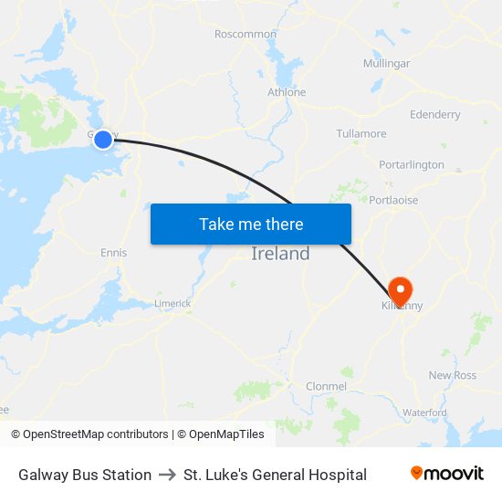Galway Bus Station to St. Luke's General Hospital map