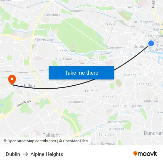 Dublin to Alpine Heights map