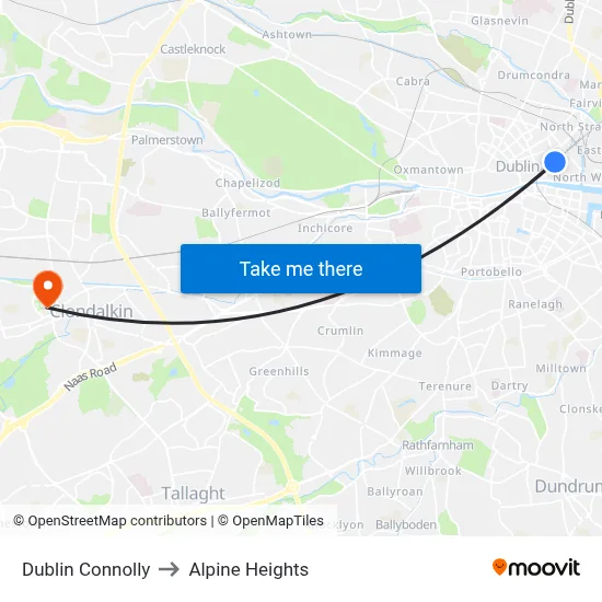 Dublin Connolly to Alpine Heights map