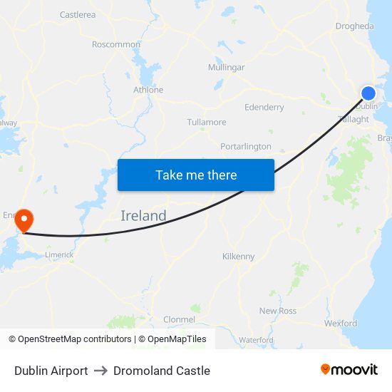Dublin Airport to Dromoland Castle map