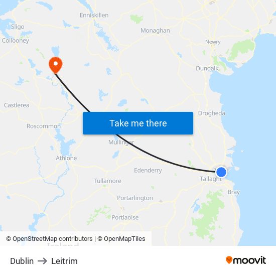 Dublin to Leitrim map
