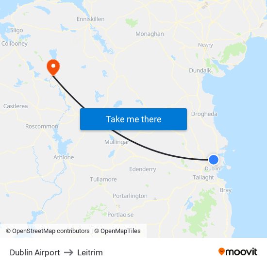 Dublin Airport to Leitrim map