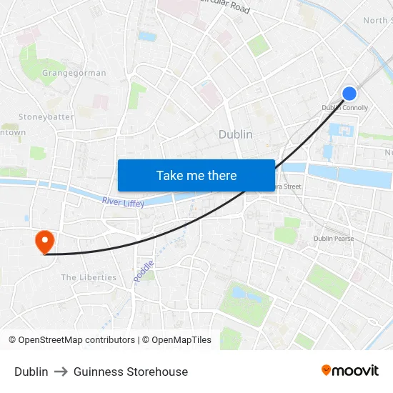 Dublin to Guinness Storehouse map