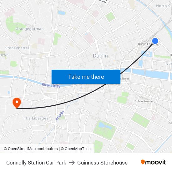 Connolly Station Car Park to Guinness Storehouse map