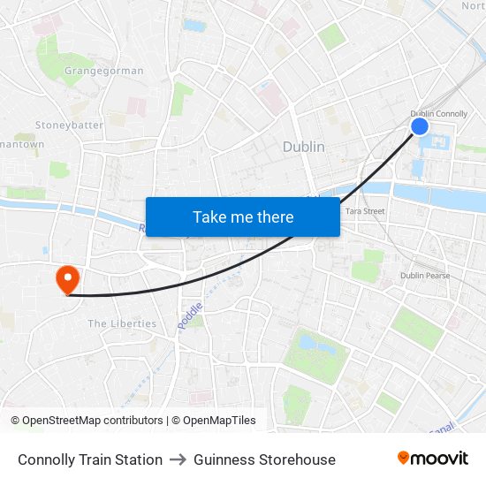 Connolly Train Station to Guinness Storehouse map