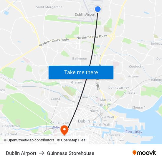 Dublin Airport to Guinness Storehouse map