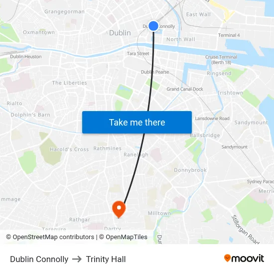 Dublin Connolly to Trinity Hall map