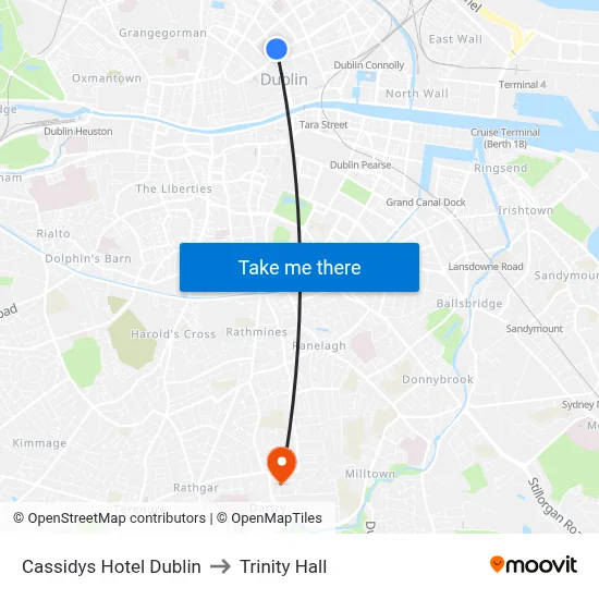 Cassidys Hotel Dublin to Trinity Hall map