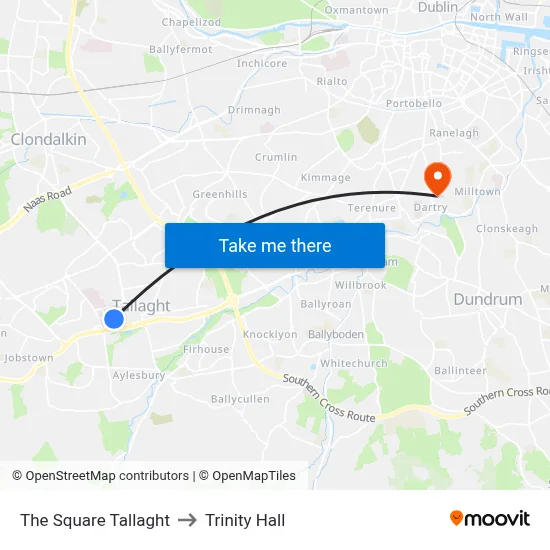 The Square Tallaght to Trinity Hall map