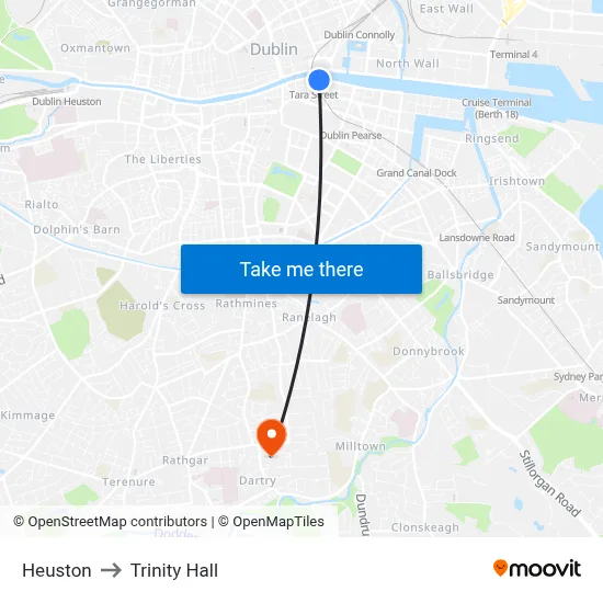 Heuston to Trinity Hall map