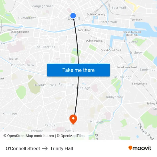 O'Connell Street to Trinity Hall map