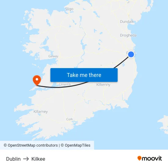 Dublin to Kilkee map