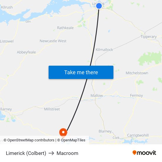 Limerick (Colbert) to Macroom map