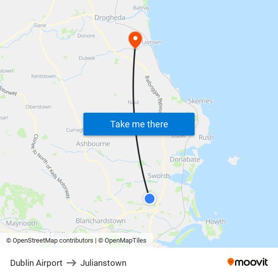 Dublin Airport to Julianstown map