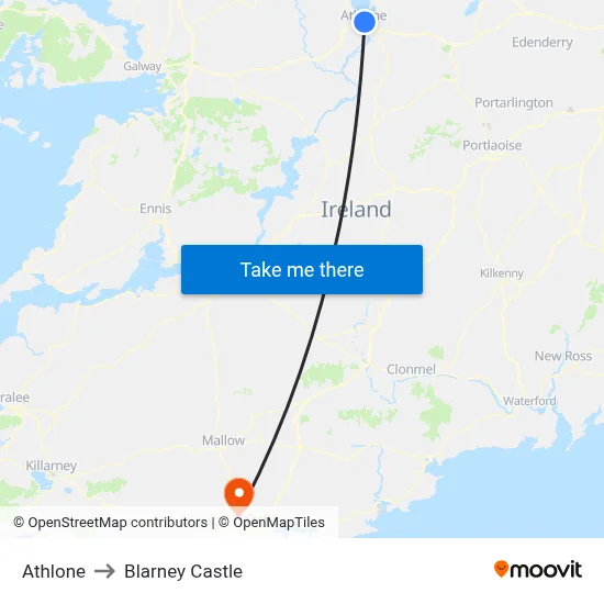Athlone to Blarney Castle map