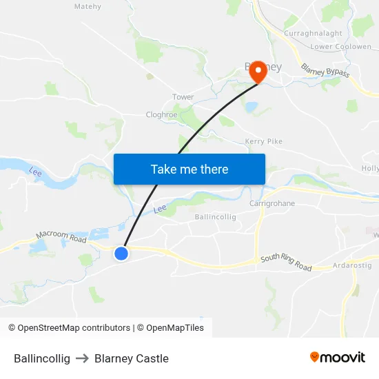 Ballincollig to Blarney Castle map