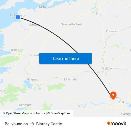 Ballybunnion to Blarney Castle map