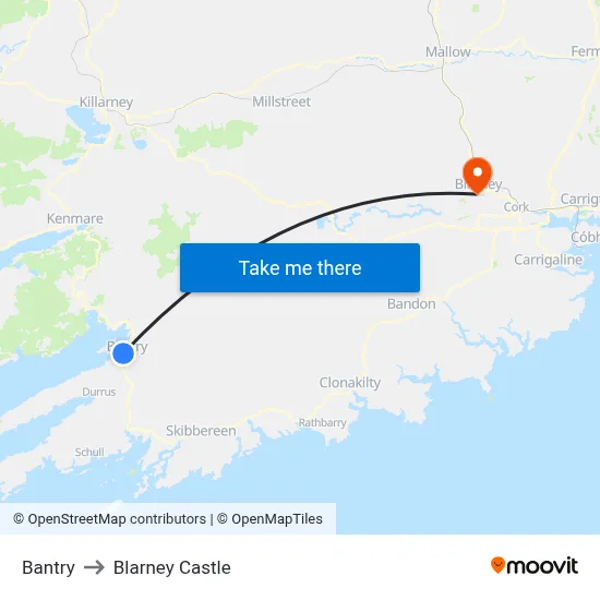 Bantry to Blarney Castle map