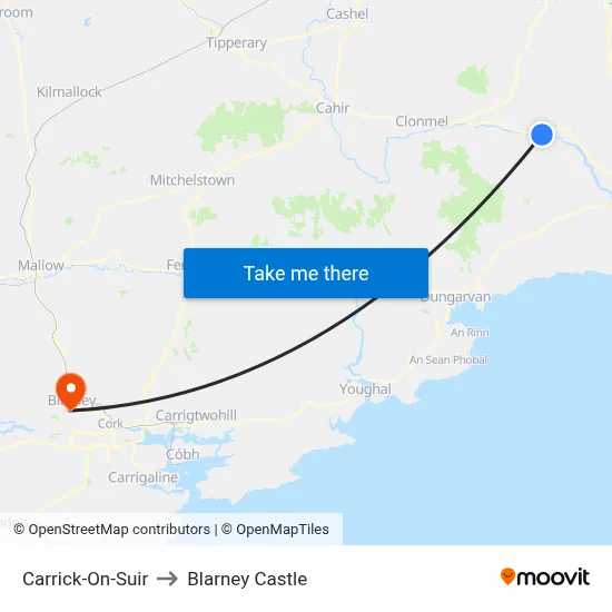 Carrick-On-Suir to Blarney Castle map