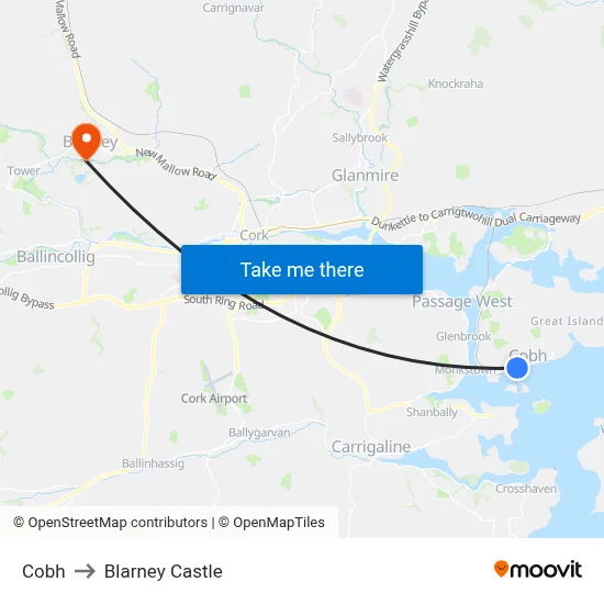 Cobh to Blarney Castle map