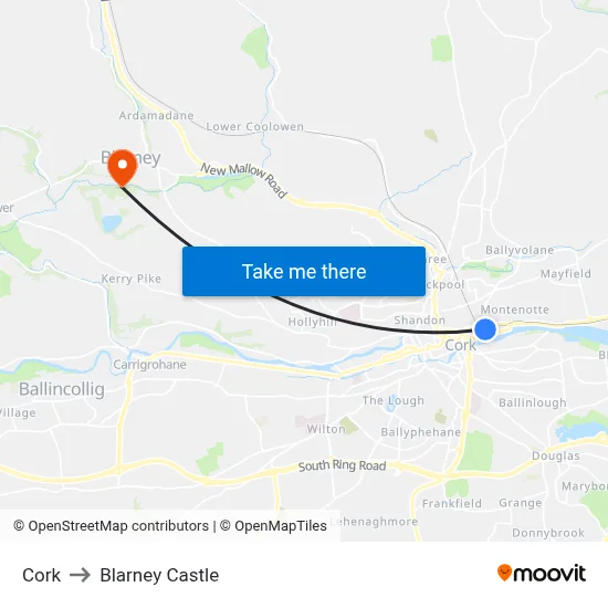 Cork to Blarney Castle map
