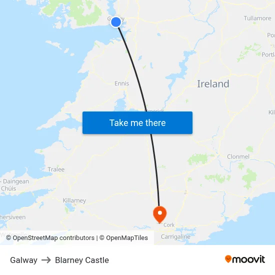 Galway to Blarney Castle map