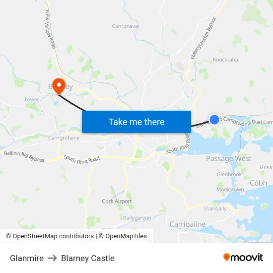 Glanmire to Blarney Castle map