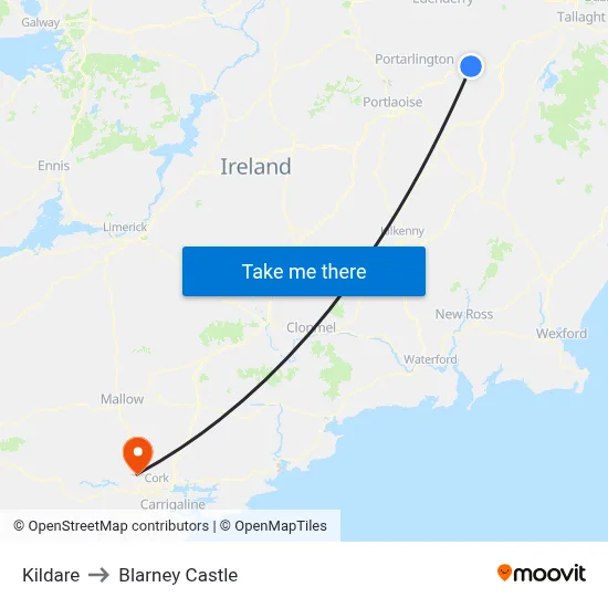 Kildare to Blarney Castle map
