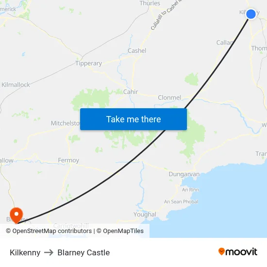 Kilkenny to Blarney Castle map