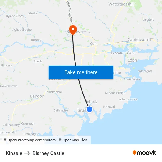 Kinsale to Blarney Castle map