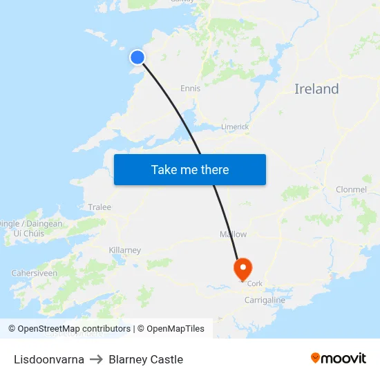 Lisdoonvarna to Blarney Castle map