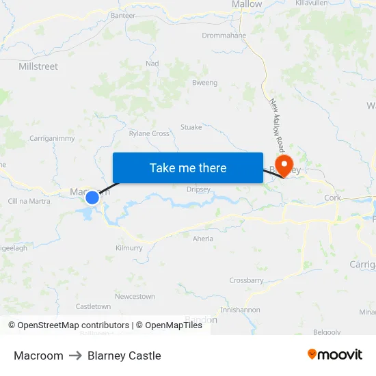 Macroom to Blarney Castle map