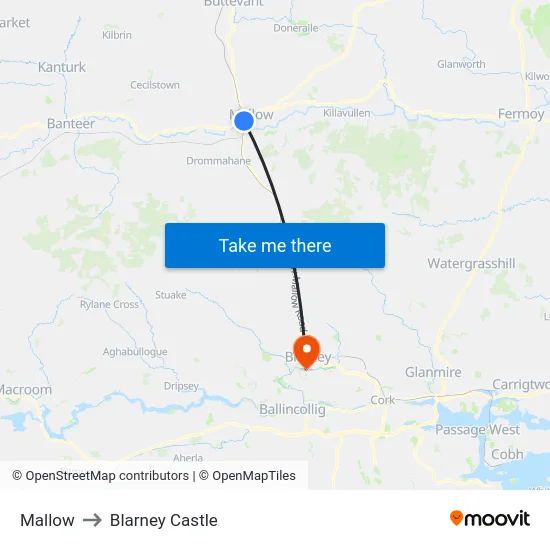 Mallow to Blarney Castle map