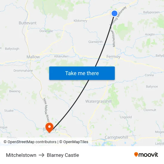 Mitchelstown to Blarney Castle map