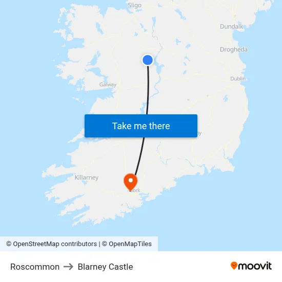 Roscommon to Blarney Castle map