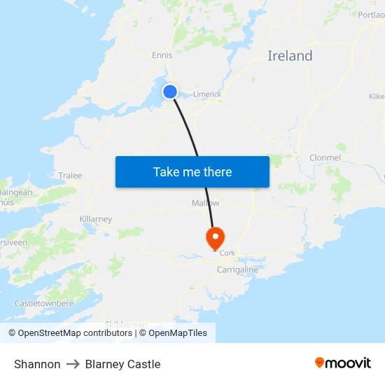 Shannon to Blarney Castle map