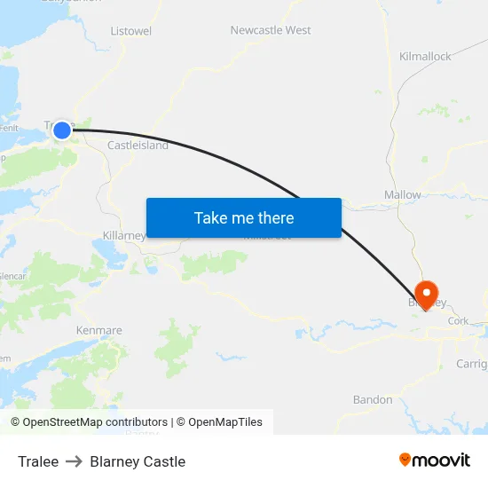 Tralee to Blarney Castle map