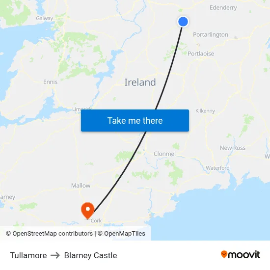 Tullamore to Blarney Castle map