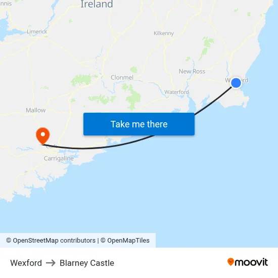 Wexford to Blarney Castle map