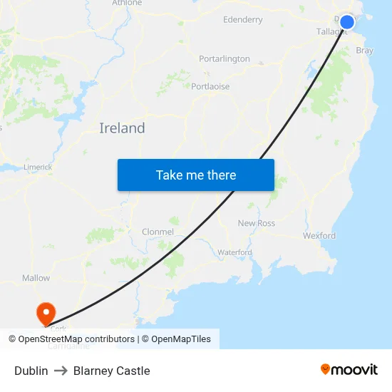 Dublin to Blarney Castle map